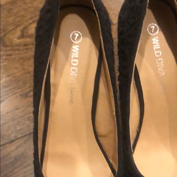 Black crochet peep toe cork wedge heel - Picture 6 of 7